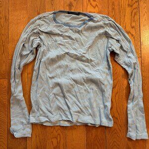 EUC Brandy Melville Tori Striped Top Long Sleeves Shirt Baby Blue/White